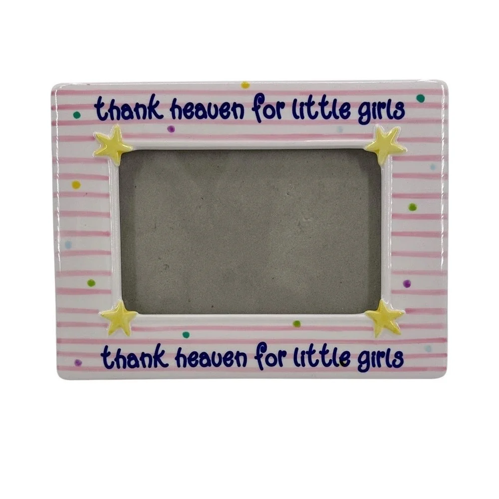 Vintage 2002 Thank Heaven for Little Girls 4x6 Picture Frame Pink Stars Striped
